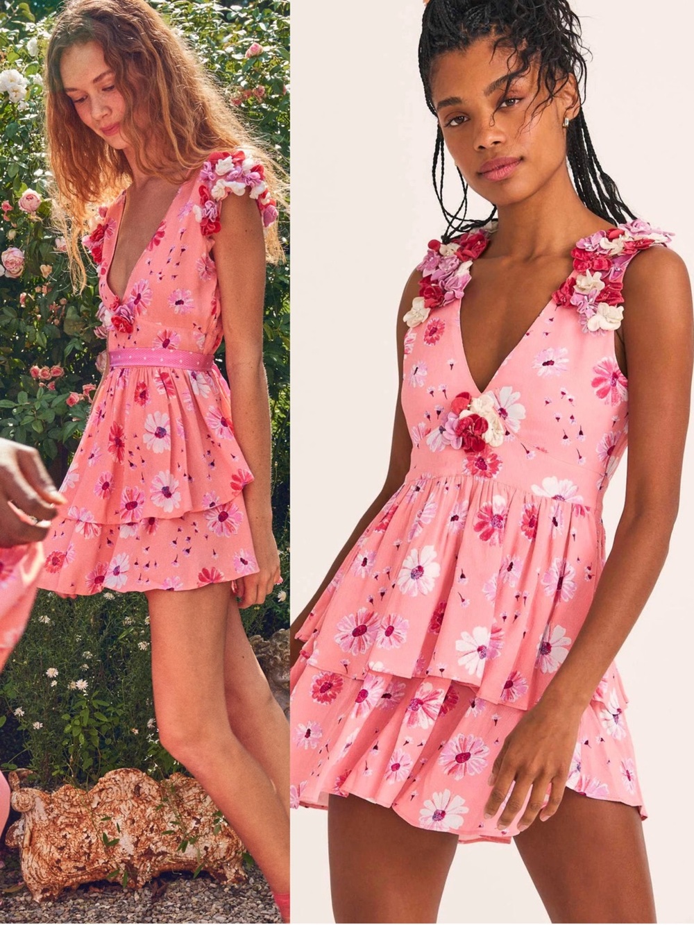 LoveShackFancy Shayna Mini Dress NWT Coral Blaze Floral 3D Applique Size 00